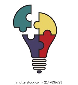 Flat style light bulb puzzle - concept of creative teamwork