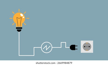 Bombilla de luz de estilo plano con alambre y zócalo. Arte vectorial de concepto de Tecnología y electricidad