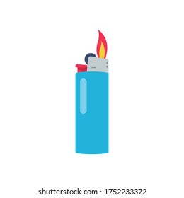 Iluminación de estilo plano aislada en un fondo blanco. Fuego de un encendedor. Icono de caricatura. Diseño plano de ilustración vectorial. Plantilla gráfica para diseño web e impresión.