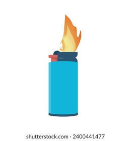 Flat style lighter isolated on a white background. Fire from a lighter. 