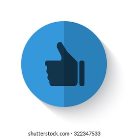 Flat style Like Thumb illustration on blue folded circle with shadows on white