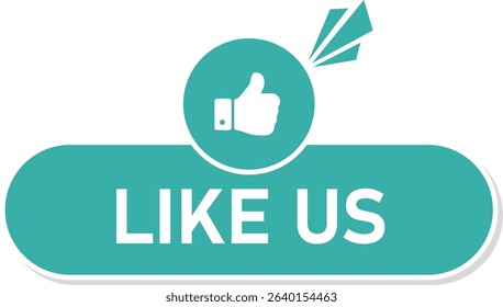 Flat style "Like Us" button with thumbs up icon—perfect for social media, follower growth, digital marketing, and boosting audience engagement online.
