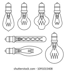 Flat Style Line Art Retro Lamps Set