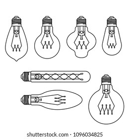 Flat Style Line Art Retro Lamps Set