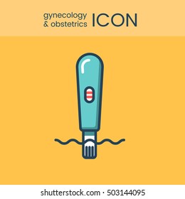 Flat style and linear design icons of gynecology and obstetrics concept. Logotype, sign and icon for print design, web, landing page and infographic. Pregnancy test icon