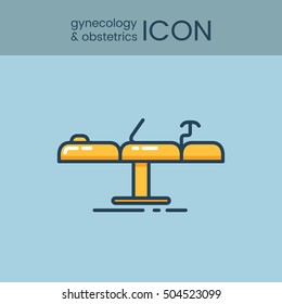 Flat style and linear design icons of gynecology and obstetrics concept. Logotype, sign and icon for print design, web, landing page and infographic.
