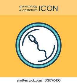 Flat style and linear design icons of gynecology and obstetrics concept. Logotype, sign and icon for print design, web, landing page and infographic.
