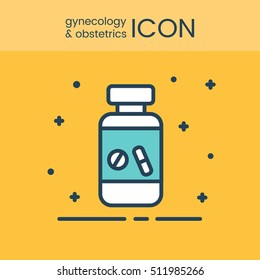 Flat style and linear design icons of gynecology and obstetrics concept. Logotype, sign and icon for print design, web, landing page and infographic.