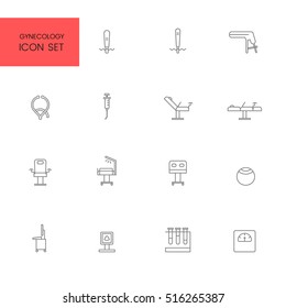 Flat style and linear design icons of gynecology and obstetrics concept. Logotype, sign and icon for print design, web, landing page and infographic