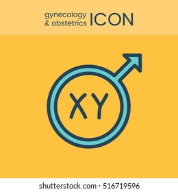 Flat style and linear design icons of gynecology and obstetrics concept. Logotype, sign and icon for print design, web, landing page and infographic