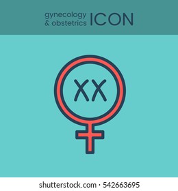 Flat style and linear design icons of gynecology and obstetrics concept. Logotype, sign and icon for print design, web, landing page and infographics.