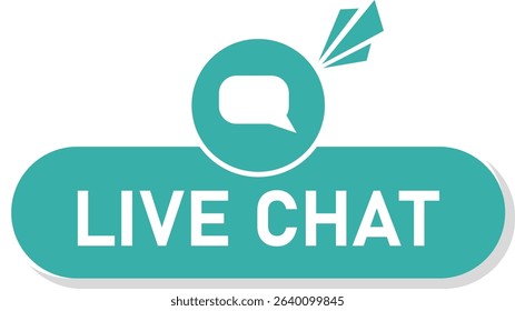Flat style "Live Chat" button with message icon and notification alert, perfect for websites, support, customer service, and communication UI elements.
