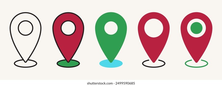 Flat style of location pin icon. Map pin place marker. Map marker pointer icon set. GPS location symbol collection.