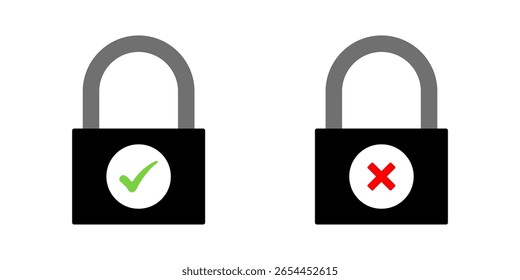 Iconos de bloqueo y desbloqueo de estilo plano para privacidad y control de acceso