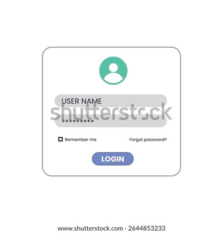 Flat style login popup screen illustration with digital interface, secure access form, credentials input boxes, and simple user-friendly authentication design.