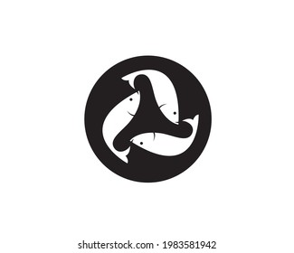 flat style logo of rotating position fish inside black plate