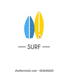 Flat style logotype template with surfboard emblems. Isolated on background. Logo for your business. Isolated on background.