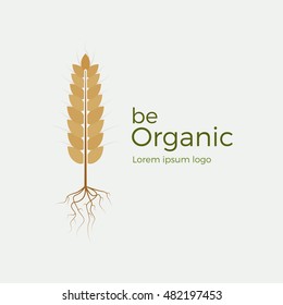 Flat style logotype template with wheat and roots. Easy to use business template. Logo for organic products, bakery, etc.