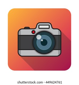 Flat style with long shadows, camera vector icon illustration.