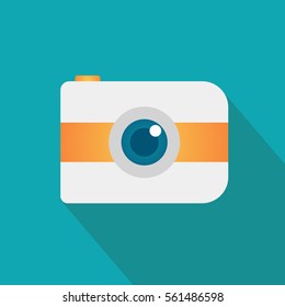 Flat style with long shadows, camera vector icon illustration. logo