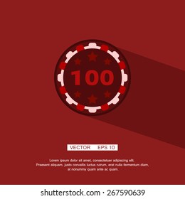 Flat style with long shadows, poker chip vector icon illustration. Eps 10