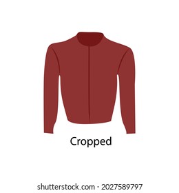 Flat Style long-sleeve jacket Vector illustartion. Cartoon style simple red cropped blouse vector icon isolated on white background. Trendy Simple long sleeved cropped top for women. Clothes icon