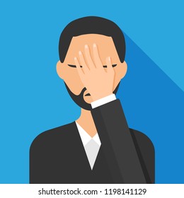 Flat style of man with a gestures facepalm expression. Man with hand flopping her forehead. Headache, disappointment or shame. Epic fail emotion. Isolated vector illustration.