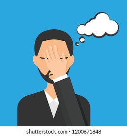 Flat style of man with a gestures facepalm expression. Man with hand flopping her forehead. Headache, disappointment or shame. Epic fail emotion. Isolated vector illustration.