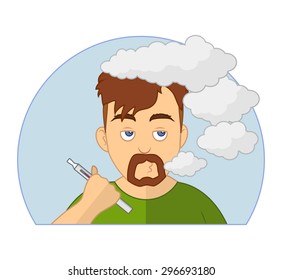 Flat style man vaping e-cigarette