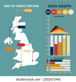FLAT STYLE MAP OF GREAT BRITAIN VECTOR DESIGN WITH VECTOR GRAPHICS