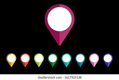 Flat style map pins set. Colorful design elements collection. Vector icons