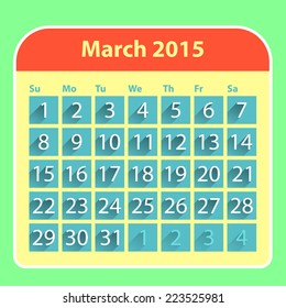 Flat style march 2015 calendar design template