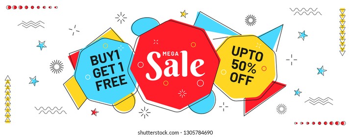 Flat style mega sale header or banner design decorated with abstract elements.