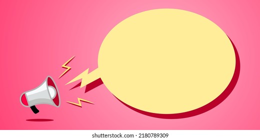 flat style megaphone with blank bubble chat copy space vector Illustration on purple banner background, concept of join us, job vacancy and announcement in modern flat cartoon style design