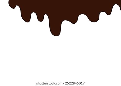 flach geschmolzene dunkle Schokolade. Flüssige dunkelbraune Farbe, die auf weißem Hintergrund schmilzt.
