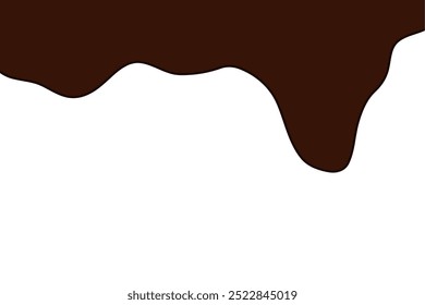 Chocolate negro derretido de estilo plano. Líquido de pintura marrón oscuro derritiéndose sobre fondo blanco.