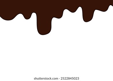 Chocolate negro derretido de estilo plano. Líquido de pintura marrón oscuro derritiéndose sobre fondo blanco.