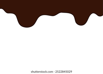 Chocolate negro derretido de estilo plano. Líquido de pintura marrón oscuro derritiéndose sobre fondo blanco.