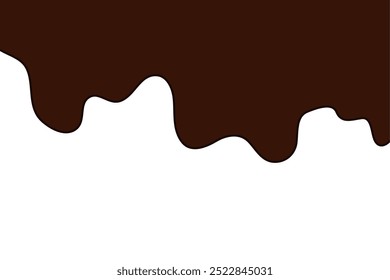 flat style melted dark chocolate. Liquid dark brown paint melting on white background.