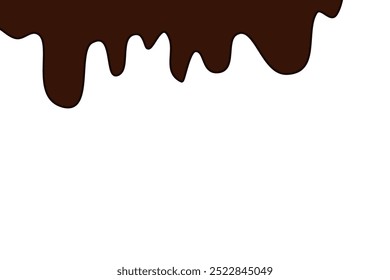 Chocolate negro derretido de estilo plano. Líquido de pintura marrón oscuro derritiéndose sobre fondo blanco.