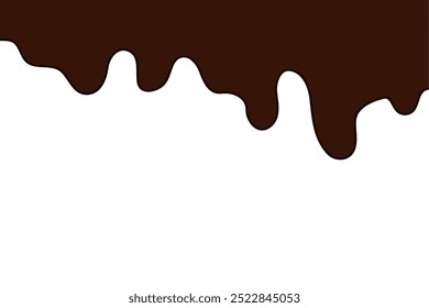 flat style melted dark chocolate. Liquid dark brown paint melting on white background.