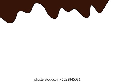 estilo plano derreteu chocolate escuro. Pintura marrom-escura líquida derretendo sobre fundo branco.