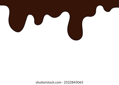 Chocolate negro derretido de estilo plano. Líquido de pintura marrón oscuro derritiéndose sobre fondo blanco.