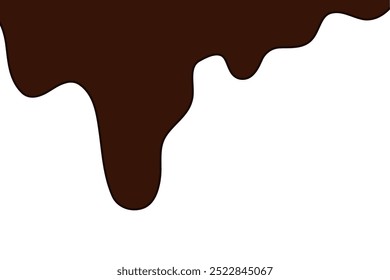 Chocolate negro derretido de estilo plano. Líquido de pintura marrón oscuro derritiéndose sobre fondo blanco.