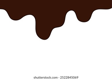 Chocolate negro derretido de estilo plano. Líquido de pintura marrón oscuro derritiéndose sobre fondo blanco.