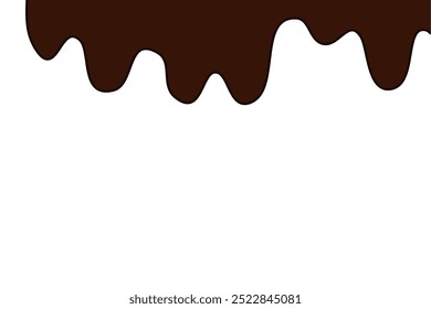 Chocolate negro derretido de estilo plano. Líquido de pintura marrón oscuro derritiéndose sobre fondo blanco.