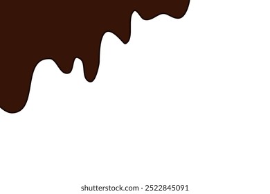 flat style melted dark chocolate. Liquid dark brown paint melting on white background.