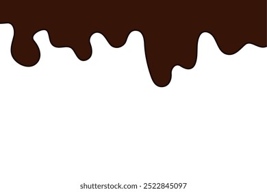 flach geschmolzene dunkle Schokolade. Flüssige dunkelbraune Farbe, die auf weißem Hintergrund schmilzt.