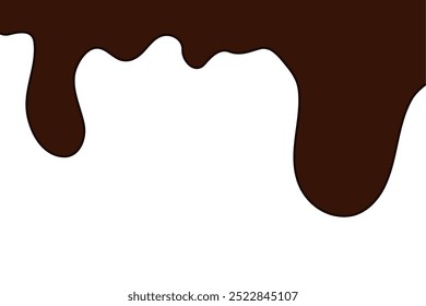 flat style melted dark chocolate. Liquid dark brown paint melting on white background.