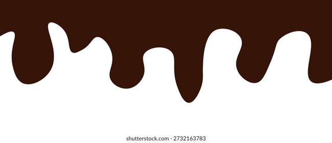 flat style melted dark chocolate. Liquid dark brown paint melting on white background.